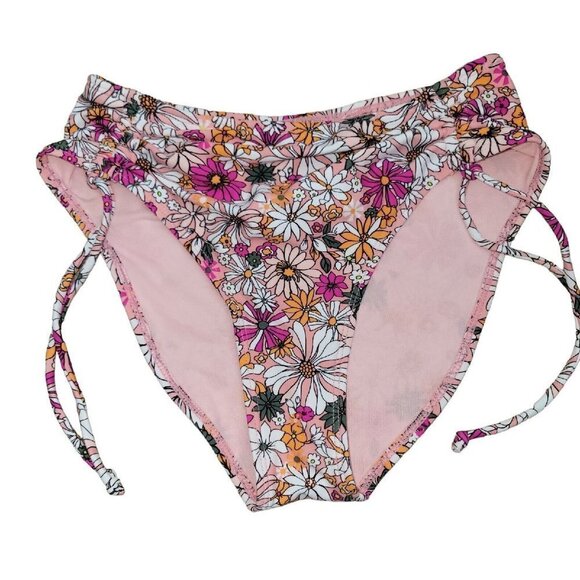 CALIFORNIA Waves Juniors Floral Side Tie High-Waist Bikini Bottom. NWOT $39. SM. - Picture 3 of 4